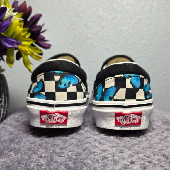VANS Off the Walls Classic Slip-On Blue Butterfly Checkerboard - Picture 6 of 10